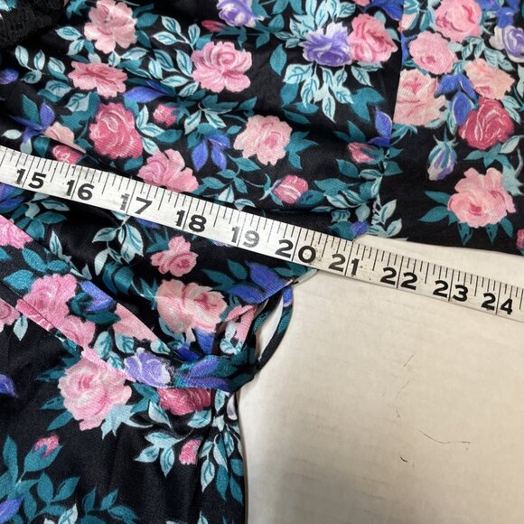 Vintage Vanity Robe Womens M Black Floral Satin Lace Trim Sweep‎ Peignoir Lounge - Picture 5 of 5